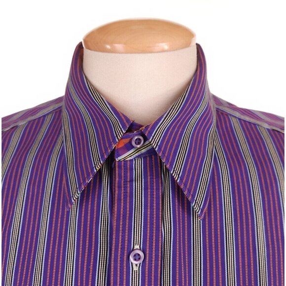 Robert Graham Cotton Embroidered LS Shirt Size XL Mens Cotton Purple Stripe - Picture 11 of 13